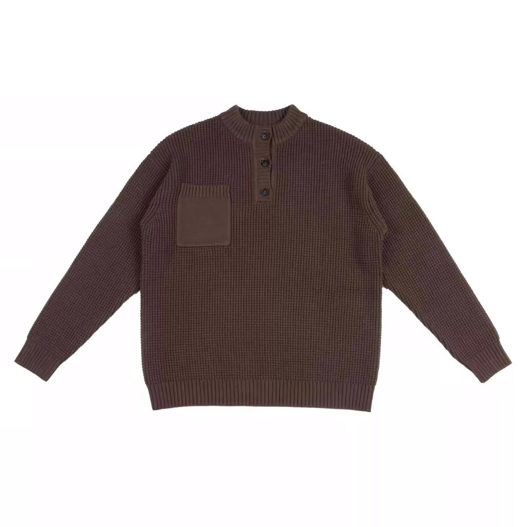 Herren Modischer Strickpullover mit Knopfleiste und Brusttasche Drune