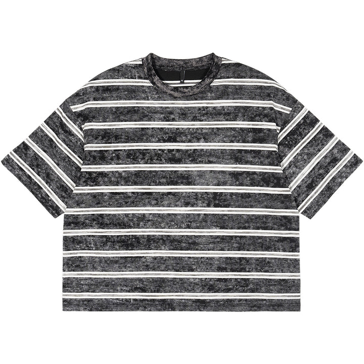 Herren Oversize Kurzarmshirt im verwaschenen Used-Look mit Blockstreifen Drune