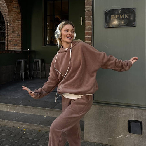 Damen Fleece-Jogginganzug mit hohem Kragen und seitlichen Taschen Drune