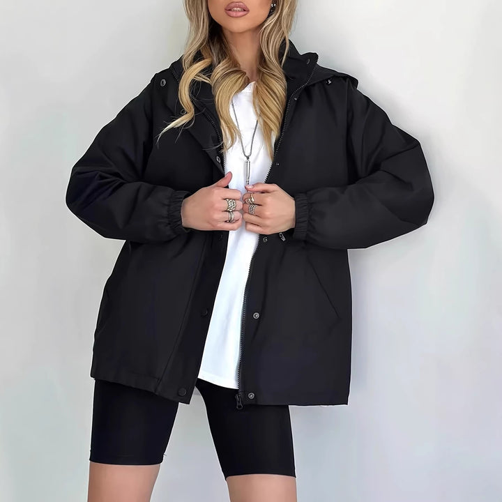 Damen Wasserabweisender Kurzparka mit Kapuze, Tunnelzug und Druckknopf-Leiste Drune