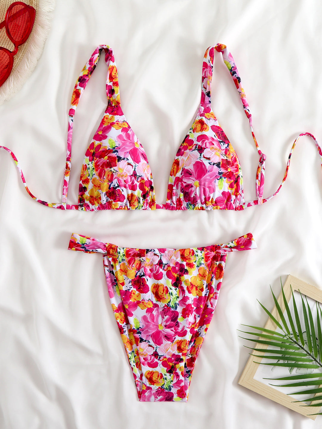Damen verstellbares Triangel-Bikini-Set mit floralem Muster Drune