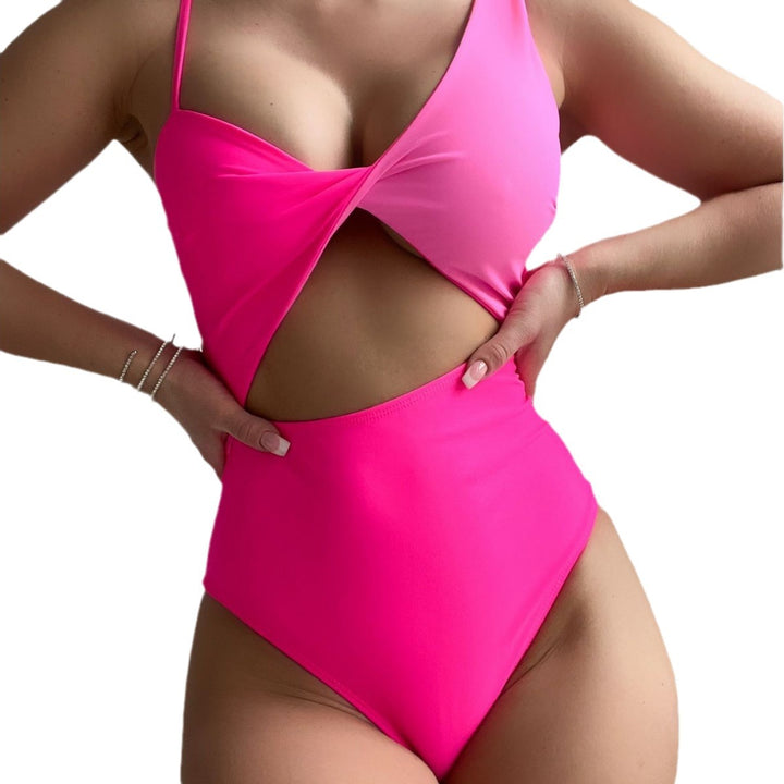 Damen Einteiliger Badeanzug mit asymmetrischem Schnitt und tiefem V-Ausschnitt Drune