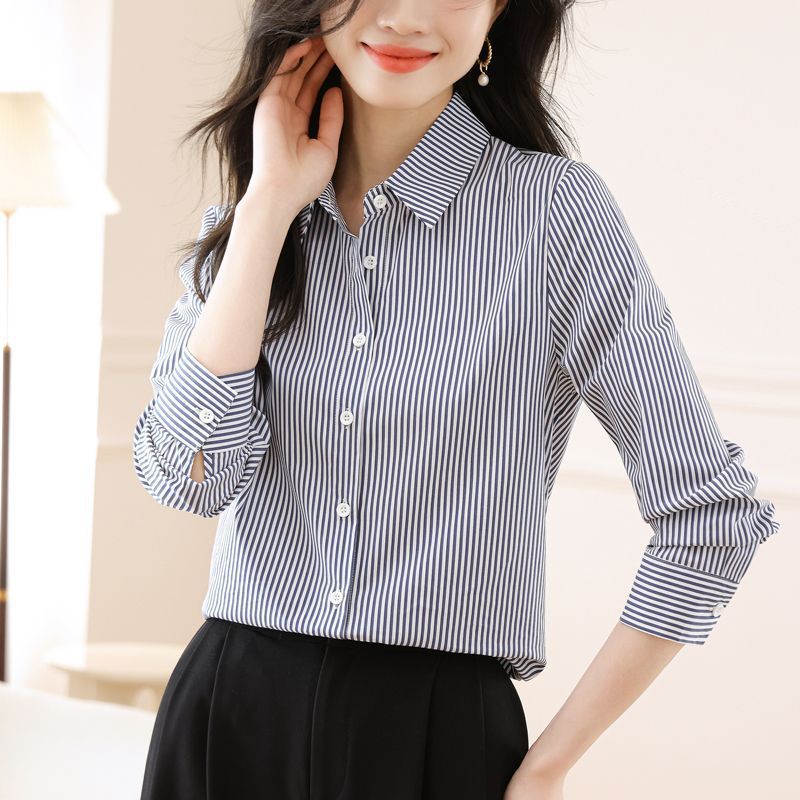 Damen gestreifte Hemdbluse mit elegantem Kragen Drune