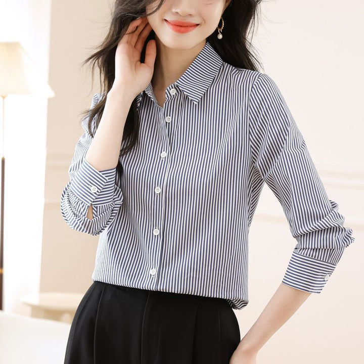 Damen gestreifte Hemdbluse mit elegantem Kragen Drune