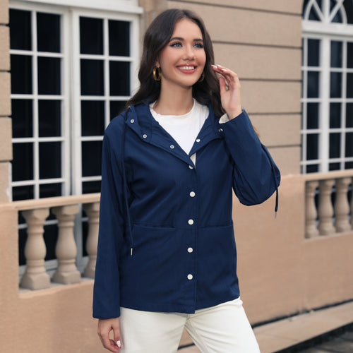 Damen Leichte Kapuzen‑Regenjacke mit Druckknopfleiste und Tunnelzug Drune