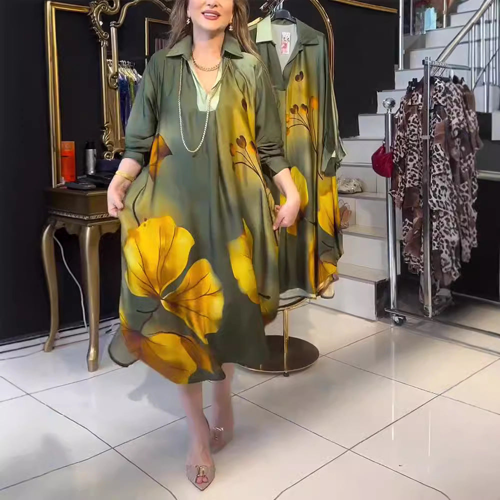 Damen nan oversized Hemdkleid im A-Linien-Schnitt mit Hemdkragen und großflächigem Blumenprint Drune