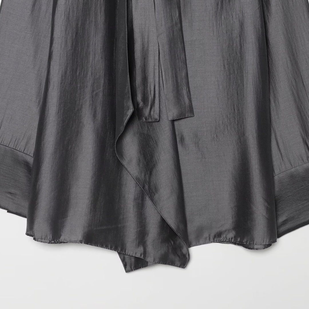 Damen Oversize-Seidenoptik-Bluse mit Schleifenkragen und asymmetrischem Saum Drune