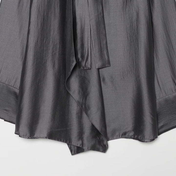 Damen Oversize-Seidenoptik-Bluse mit Schleifenkragen und asymmetrischem Saum Drune