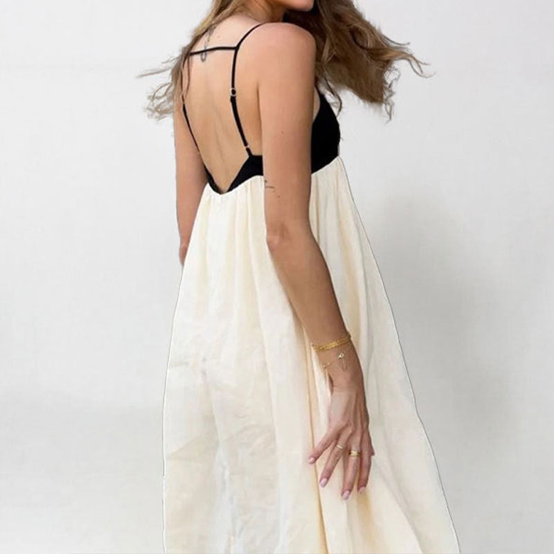 Damen Maxikleid mit kontrastierendem Oberteil und fließendem Unterteil Drune