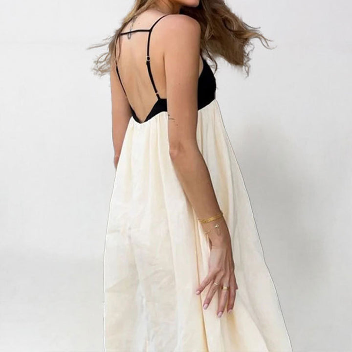 Damen Maxikleid mit kontrastierendem Oberteil und fließendem Unterteil Drune