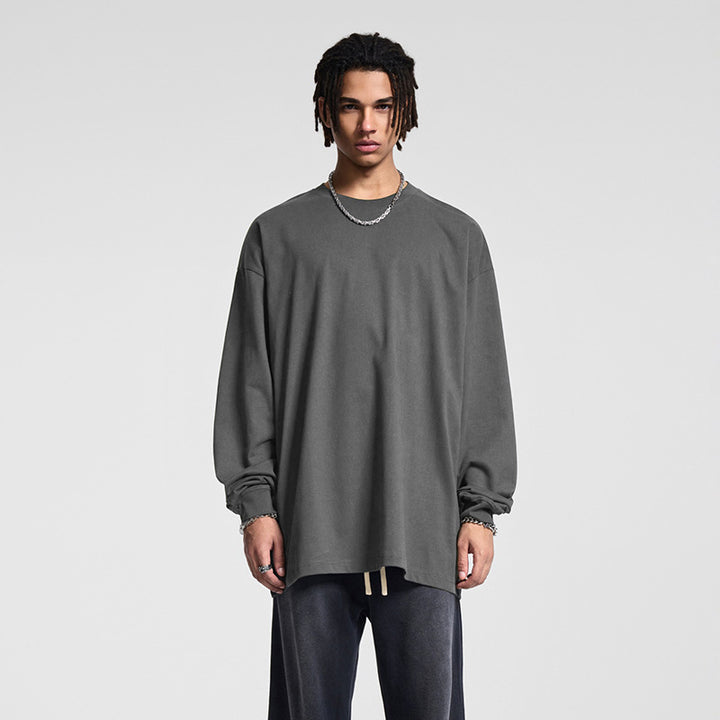Herren Oversize-Langarmshirt mit überschnittener Schulter und Rundhalsausschnitt Drune