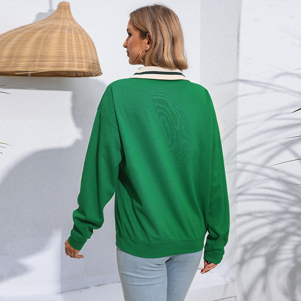 Damen Sportlicher Pullover mit kontrastierendem Kragen Drune