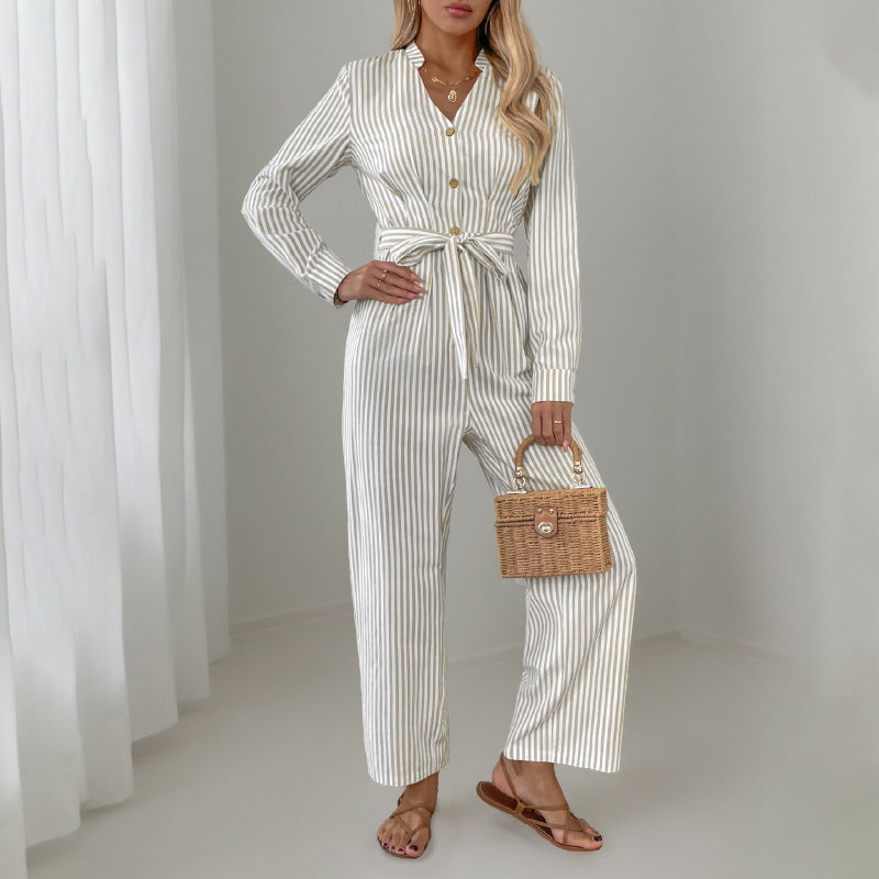 Damen Eleganter Jumpsuit mit schmalem Gürtel und Knopfdetails Drune