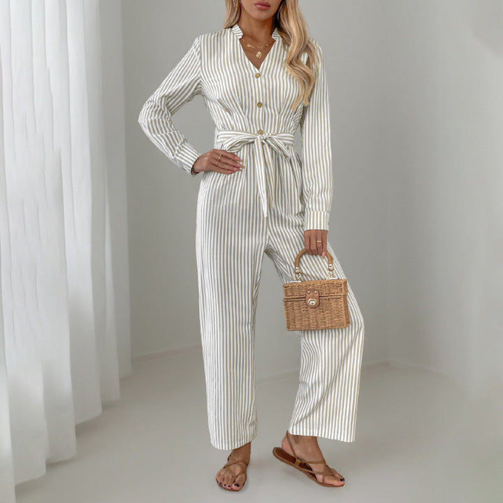 Damen Eleganter Jumpsuit mit schmalem Gürtel und Knopfdetails Drune