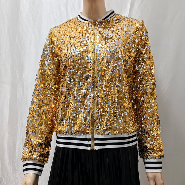 Damen Glitzernde Bomberjacke mit sportlichen Strickdetails Drune