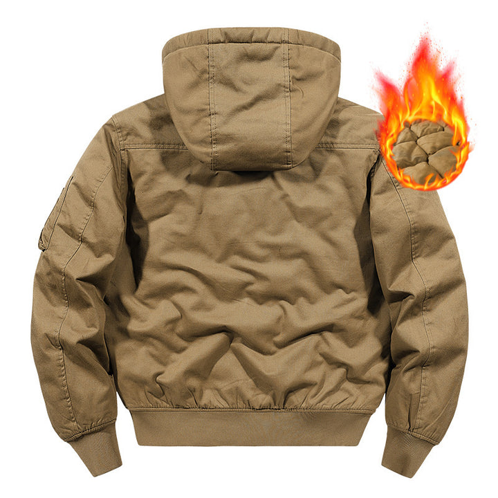 Herren Gefütterte Bomberjacke mit Kapuze und Thermoisolierung, Ärmel‑Utilitytasche Drune