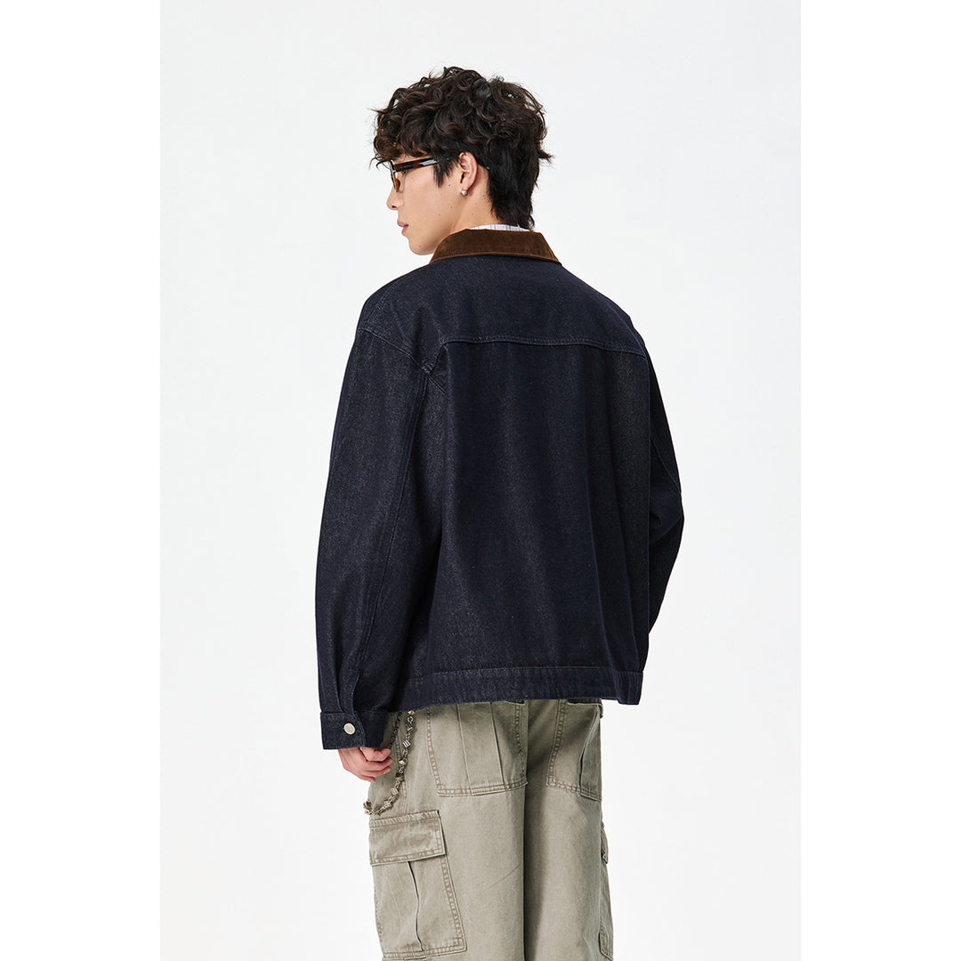 Herren Kastig geschnittener Denim‑Workwear‑Blouson mit Cord‑Umlegekragen und metallischen Hakenverschlüssen Drune