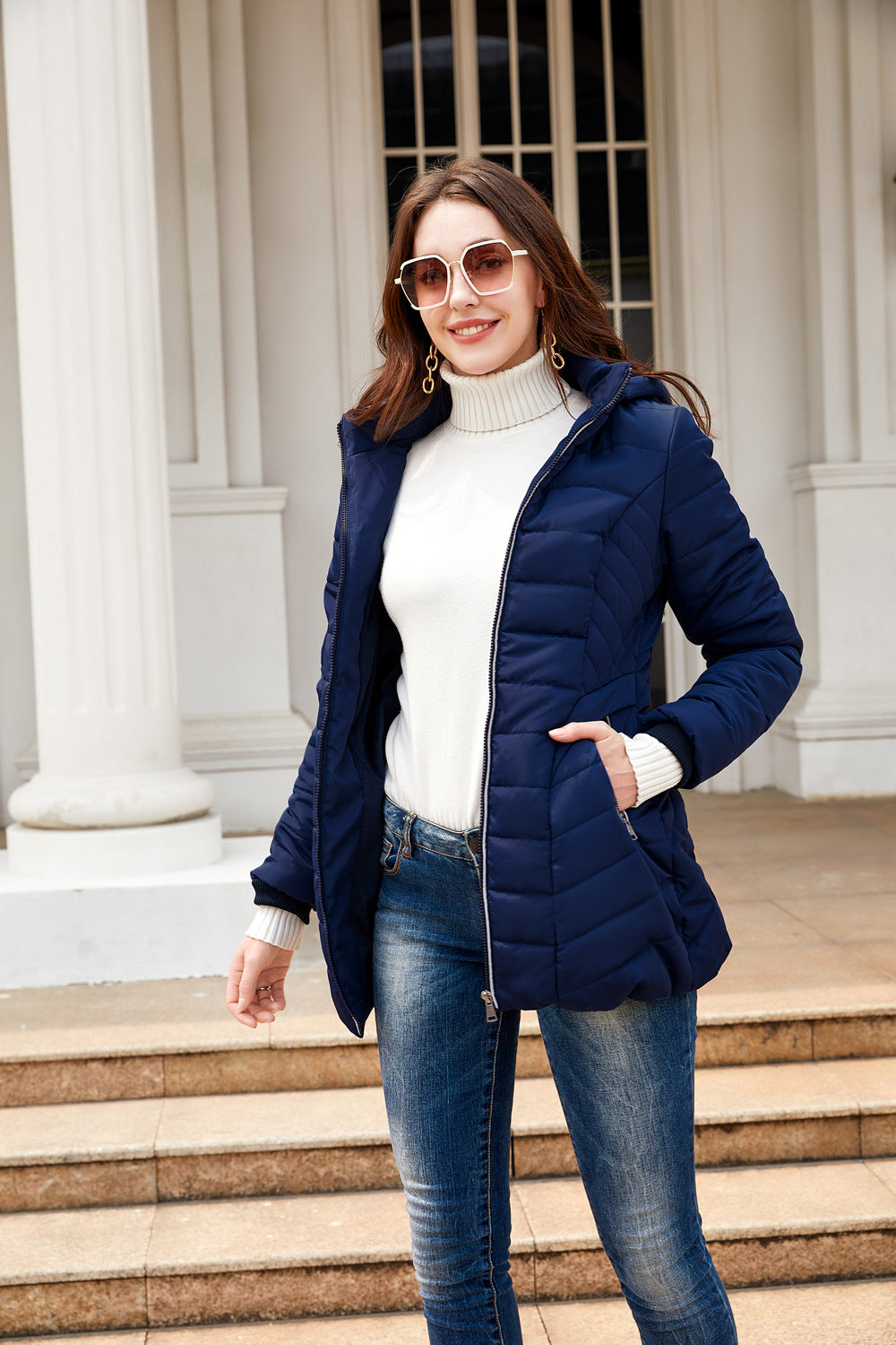 Damen gesteppte Winterjacke mit kuscheligem Innenfutter und praktischem Reißverschluss Drune