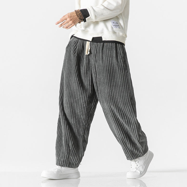 Herren Weit geschnittene Cord-Ballonhose mit Tunnelzugbund und breitem Rippenrelief Drune