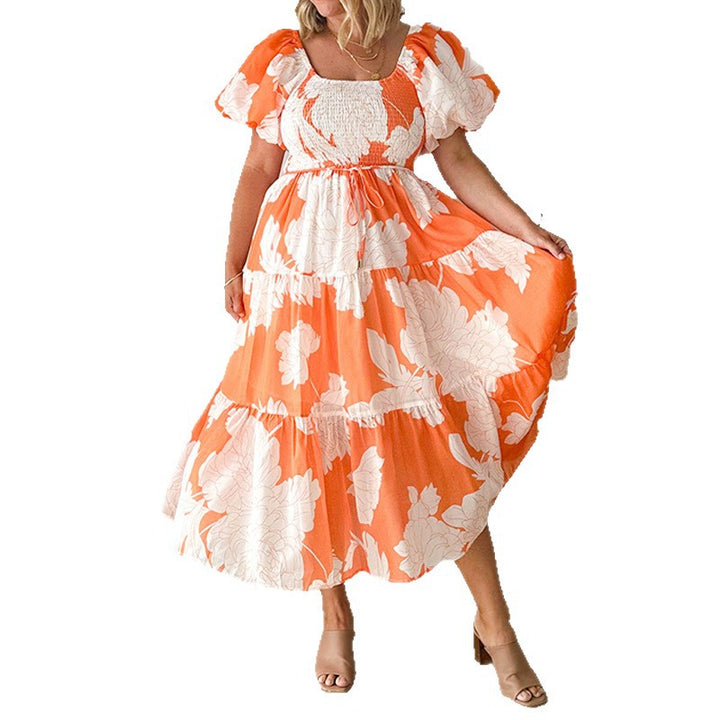 Damen Maxikleid mit voluminösen Puffärmeln und floralem Design Drune