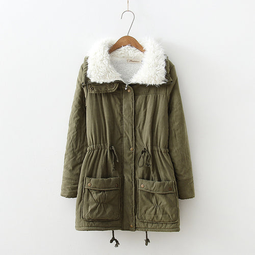 Damen nan winterlicher Parka mit kuscheligem Sherpa-Kragen, taillierendem Tunnelzug und aufgesetzten Klappentaschen Drune