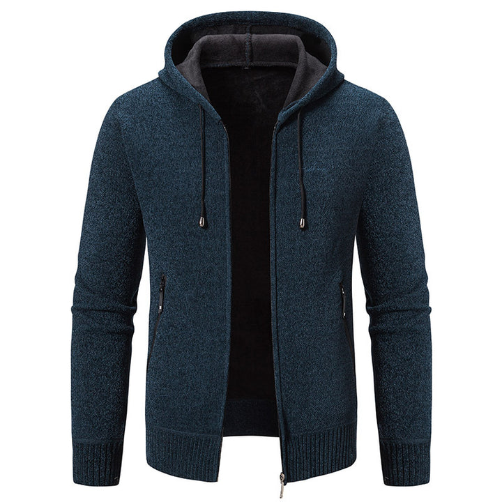 Herren nan warme Strickoptik-Zipjacke mit Teddyfutter, Kapuze und verdeckten Reißverschlusstaschen Drune