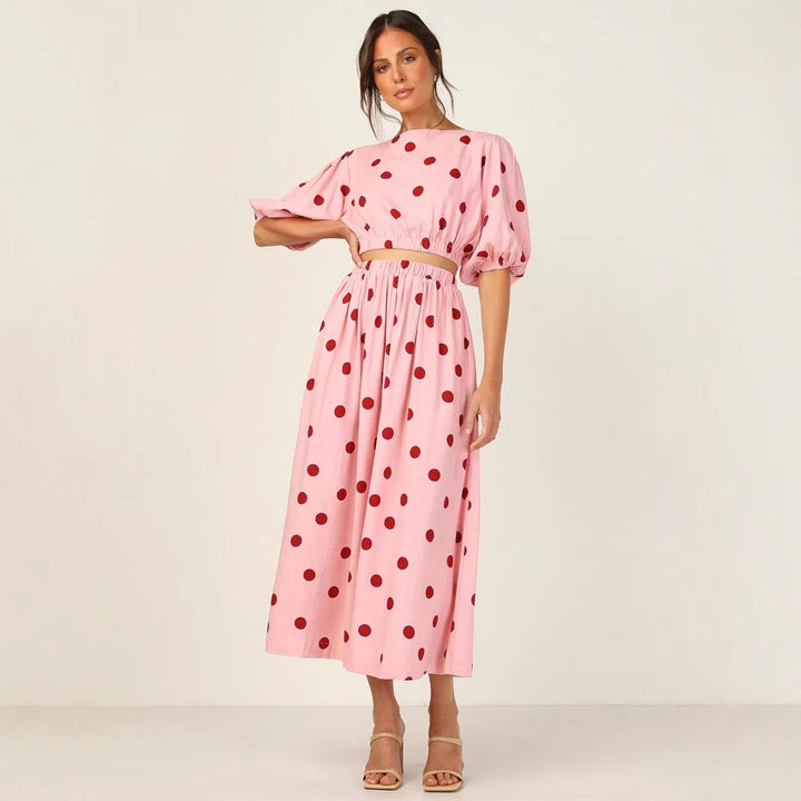 Damen Maxikleid mit elastischem Taillenzug und voluminösen Ärmeln Drune
