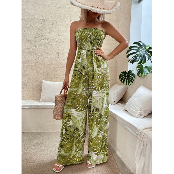 Damen Palazzo Jumpsuit mit floralen Mustern und elastischem Oberteil Drune