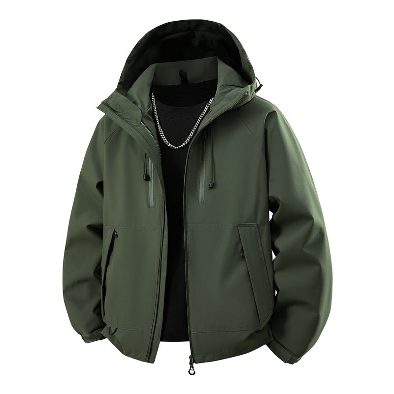 Herren matte Softshell-Kapuzenjacke mit verschweißten Nähten, Zweiwege-Reißverschluss und verstellbarem Kordelsaum Drune