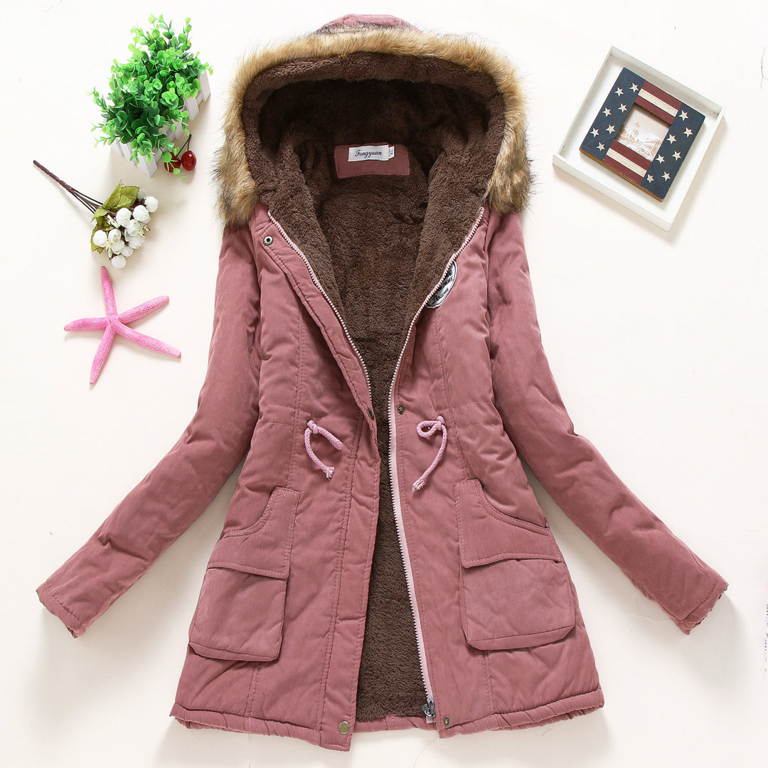 Damen taillierter Winterparka mit Teddyfutter Kunstfellkapuze und Tunnelzug Drune