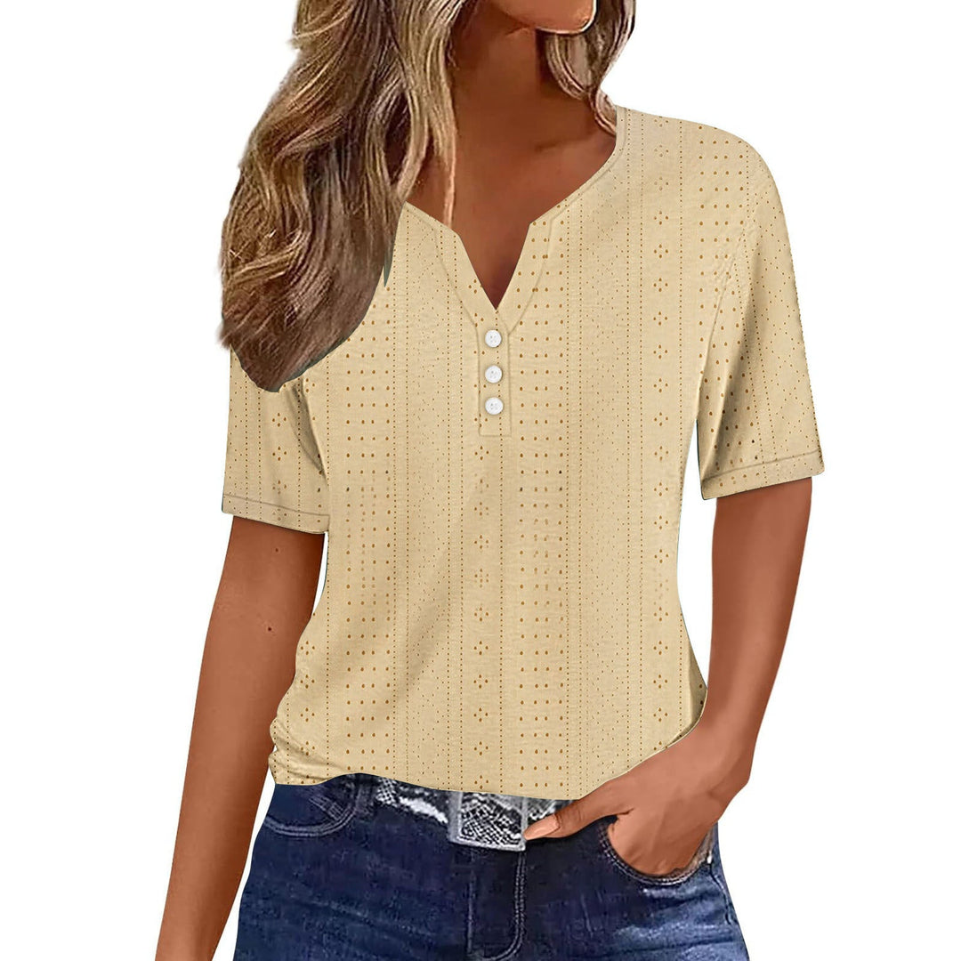 Damen Kurzarmshirt mit modischer Knopfleiste und Struktur Drune