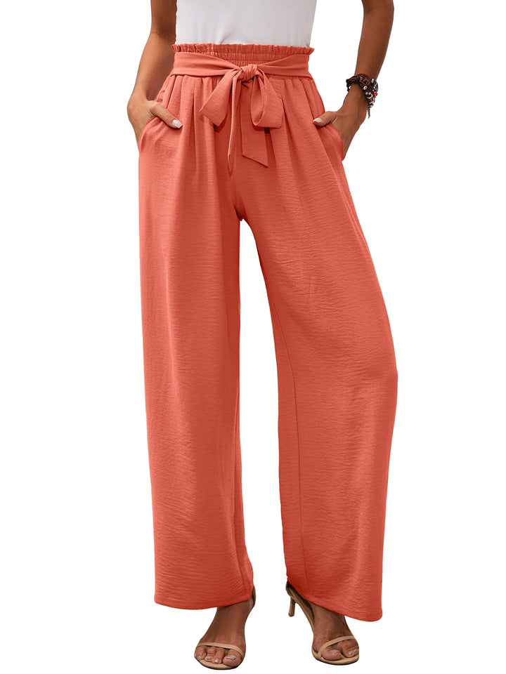 Damen Paperbag-Hose mit weitem Bein, elastischer Taille und Bindegürtel Drune