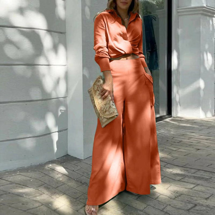 Damen Weite Palazzo-Hose mit extra weitem Bein, hoher Taille und Eingrifftaschen Drune