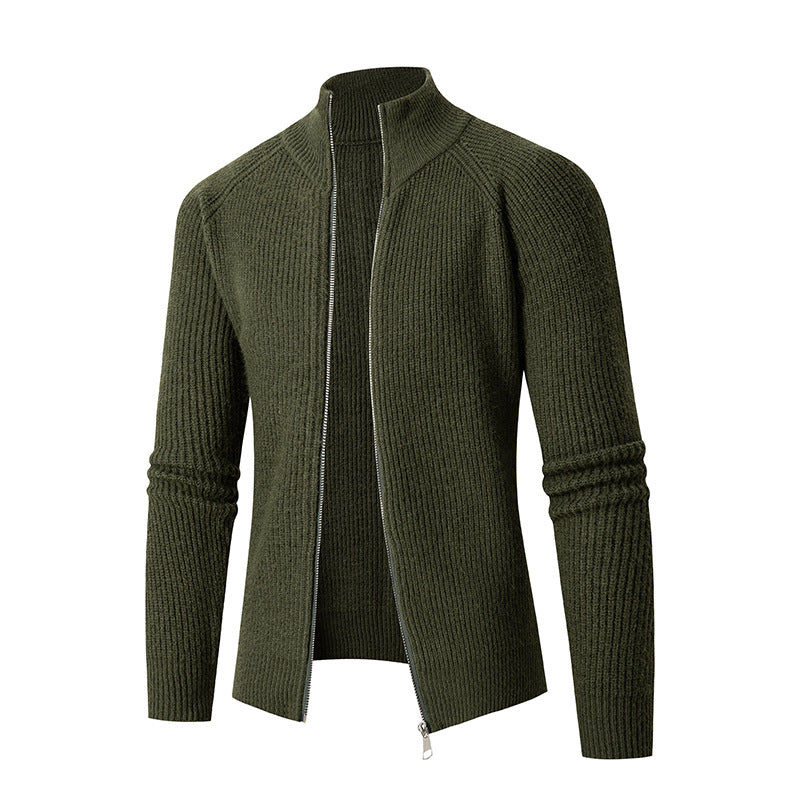 Herren nan schlanker Zip-Cardigan aus Merino-Mix mit Rippstruktur und Raglanärmeln Drune