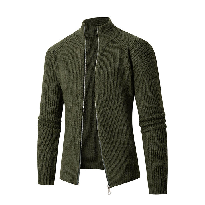 Herren nan schlanker Zip-Cardigan aus Merino-Mix mit Rippstruktur und Raglanärmeln Drune