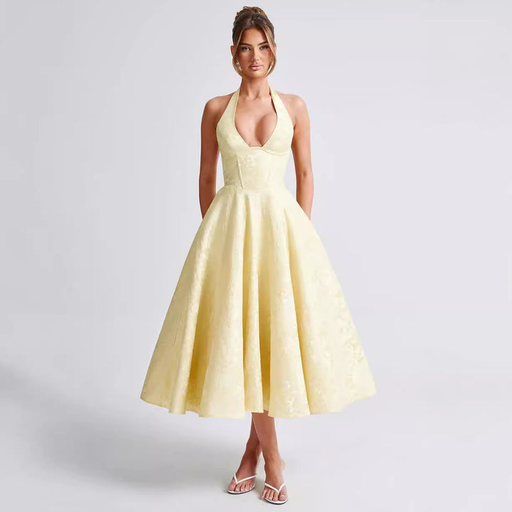 Damen Elegantes Halterneck-Ballkleid mit weitem Rock Drune
