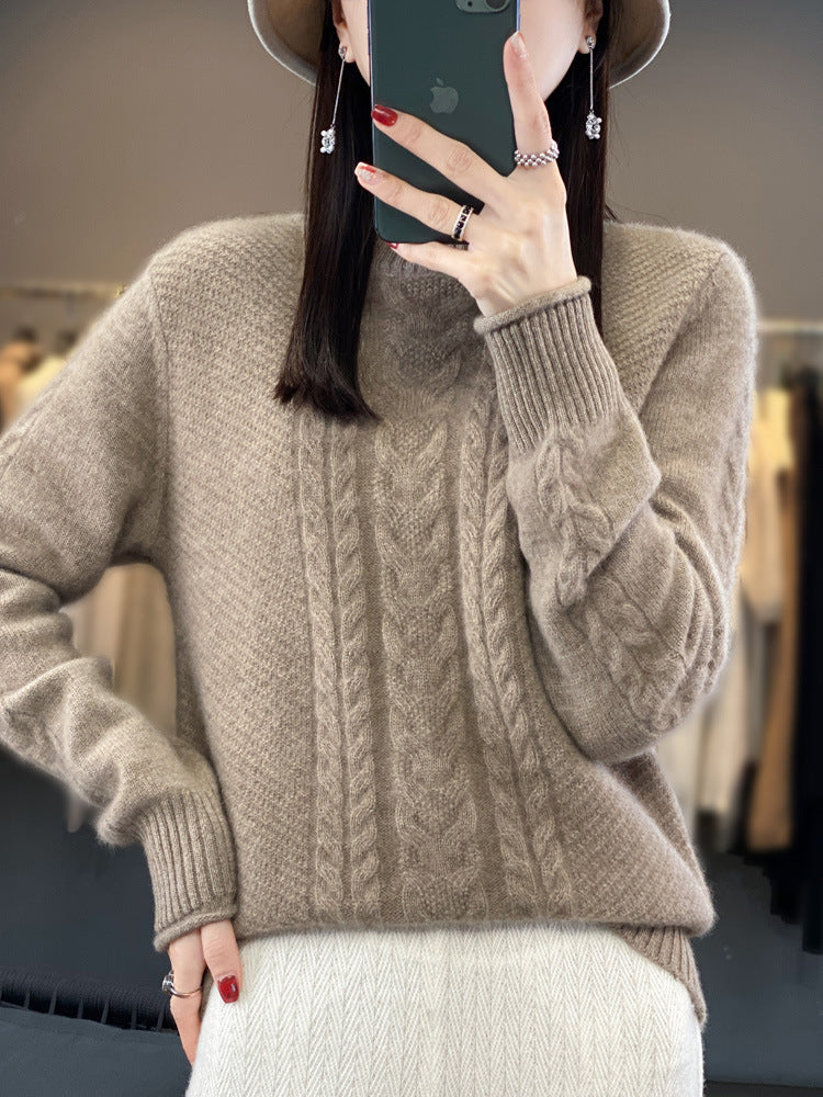 Damen Weicher Zopfstrick‑Mockneckpullover mit kaschmirähnlicher Haptik und verlängerten Rippbündchen Drune