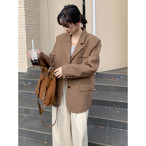 Damen Oversized Wollblazer im Boxy-Schnitt mit Pattentaschen Drune