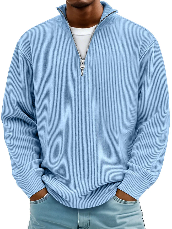 Herren nan gerippter Strickpullover mit halbem Reißverschluss und Stehkragen Drune