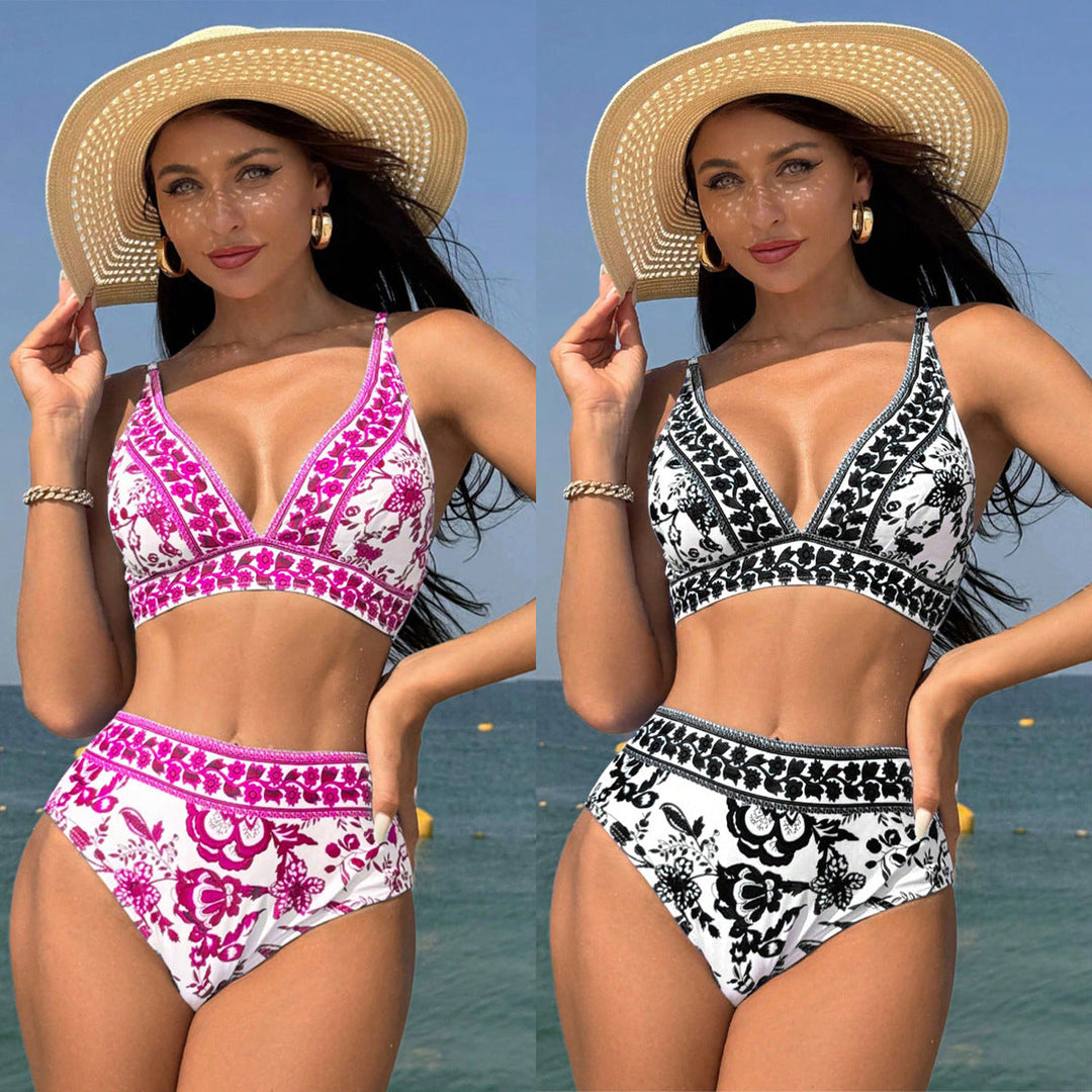 Damen Hochtaillierter Bikini mit floralem Muster Drune