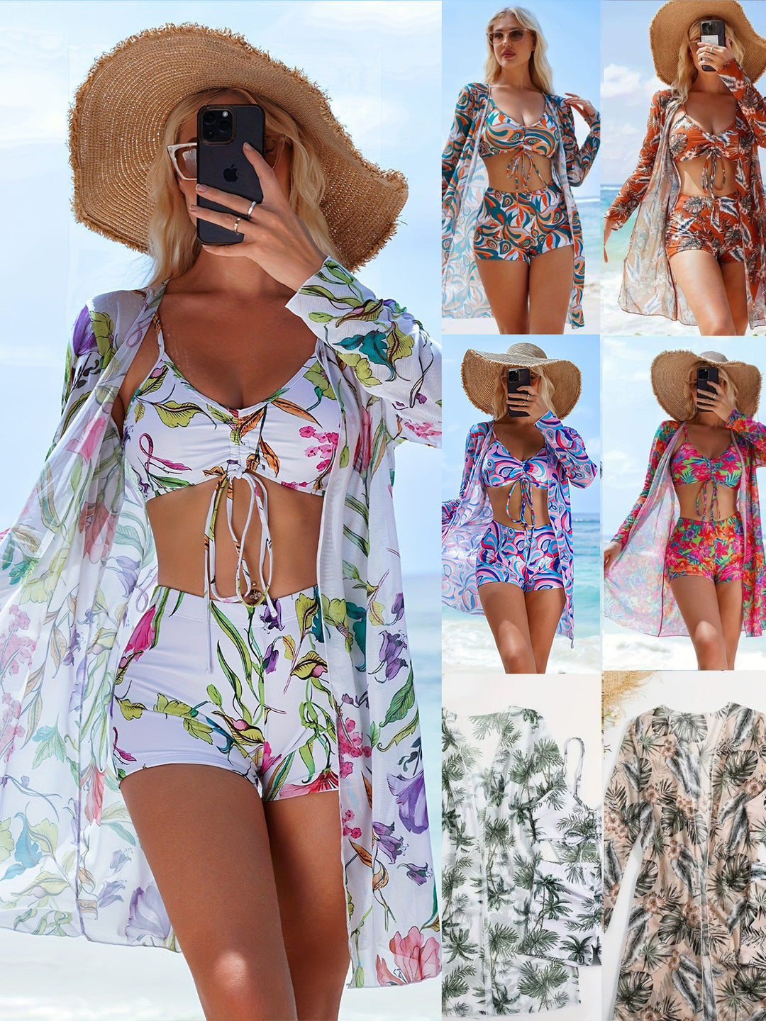 Damen Badeset mit lässigem Kimono und sportlichen Shorts Drune