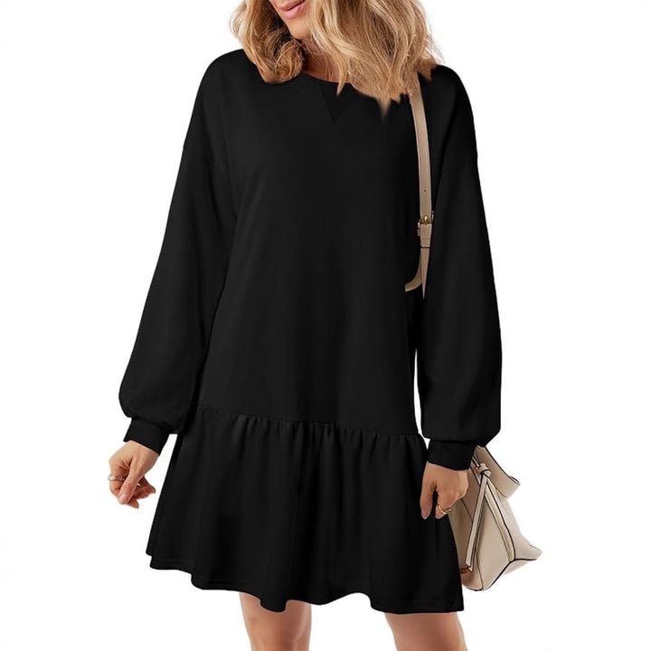 Damen lässiges Kleid mit weitem Schnitt und voluminösen Ärmeln Drune