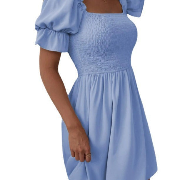 Damen kurzes Kleid mit Puffärmeln und gerafftem Oberteil Drune