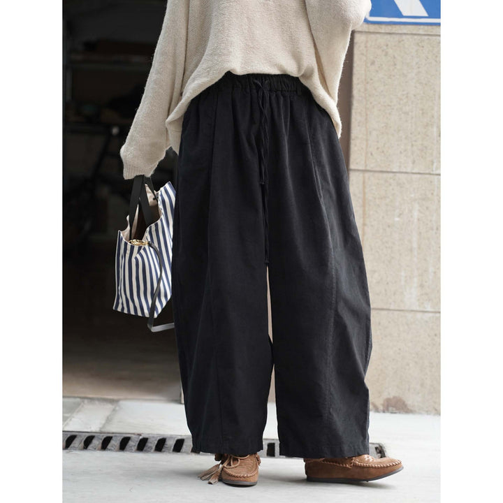 Damen Weite Culotte-Stil-Hose mit elastischem Tunnelzugbund aus Baumwollmix Drune