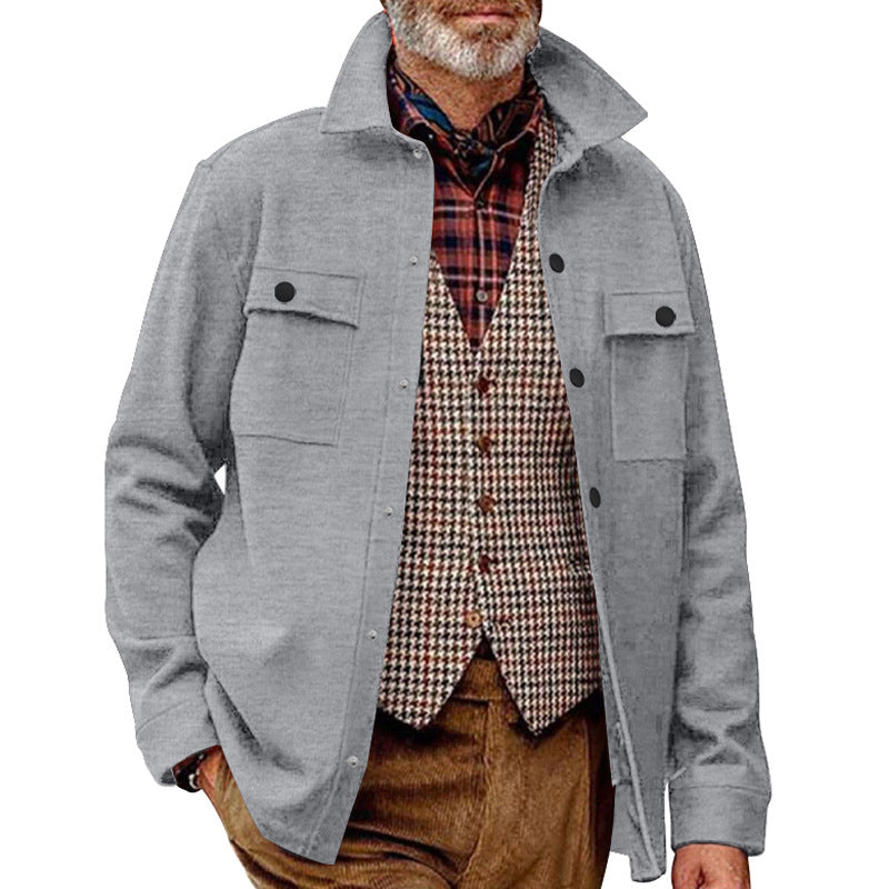 Herren nan Wollmix-Überhemdjacke mit Pattentaschen verdeckter Druckknopfleiste und Hemdkragen Drune