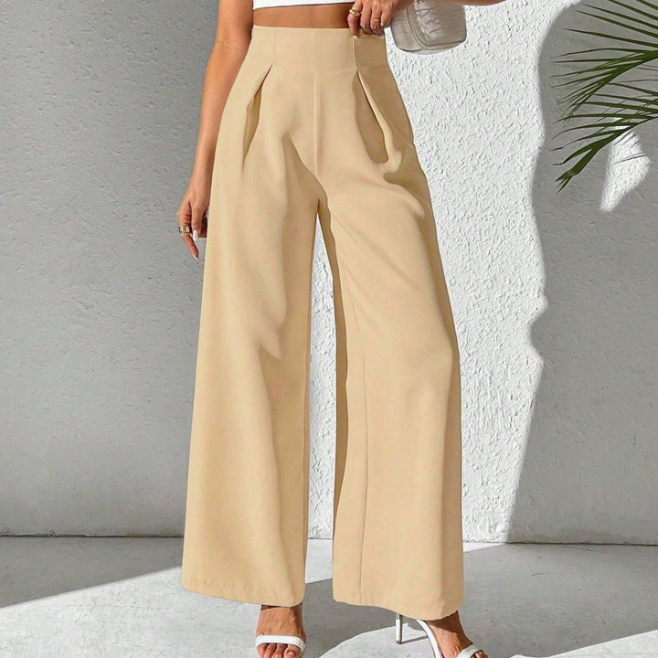 Damen Elegante High-Waist Palazzo-Hose mit Faltenfront und weitem Bein Drune