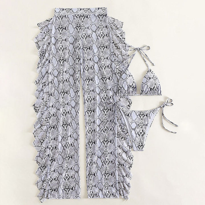 Damen Triangel-Bikini mit modischem Schlangenmuster und luftiger Maxi-Shorts Drune