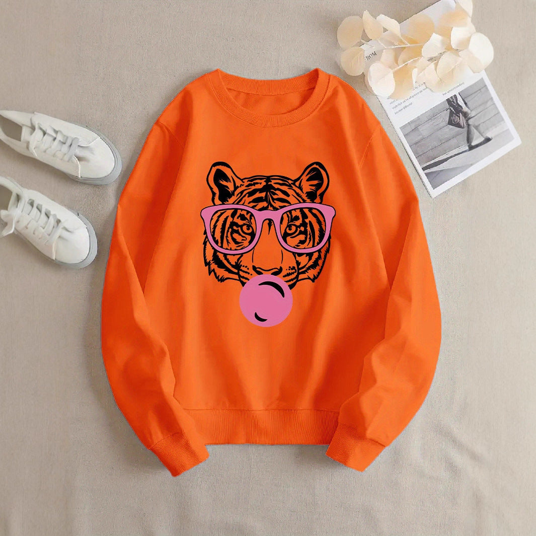 Damen Sweatshirt mit kreativem Tiger-Design und lässigem Schnitt Drune