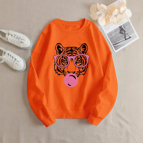 Damen Sweatshirt mit kreativem Tiger-Design und lässigem Schnitt Drune