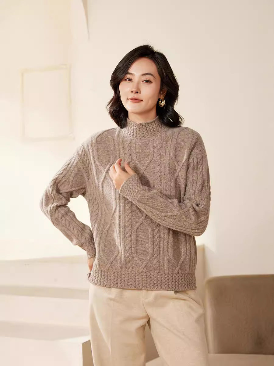 Damen Zopfstrick-Mockneckpullover mit kurzer Boxy-Silhouette Drune
